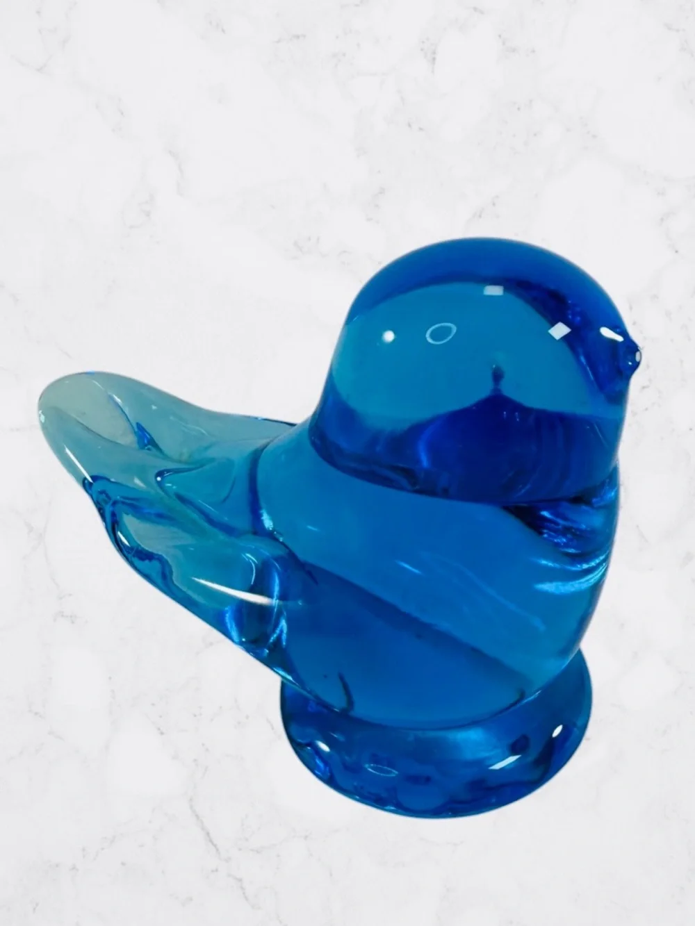 Vintage 1991 Leo Ward Blue Bird of Happiness Art Glass Figure Statue 2-1/2”
